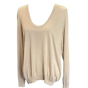 Laura Clement Collection Silk & Cashmere Scoop Neck Nude Pullover Sweater Large